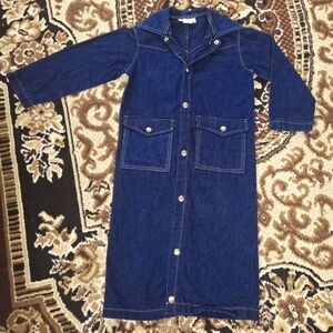 Vintage Girls Blue Jean Denim Dress Snap Western Fall Winter Sleeves 70s 80s 90s
